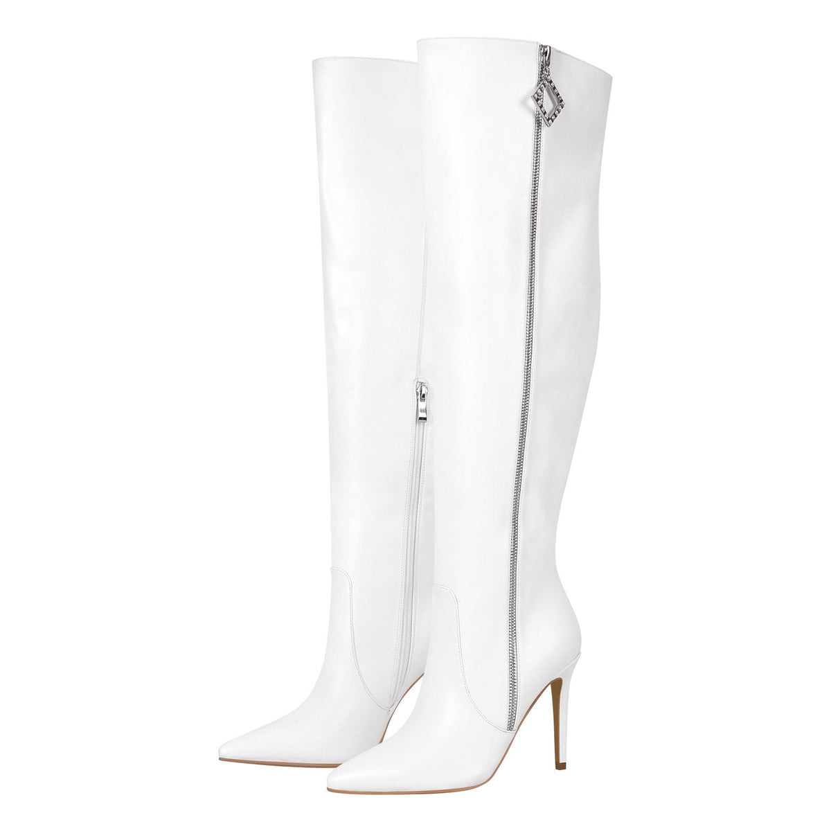 Pointed Toe Zipper Over The Knee Stilettos Boots - Onlymaker