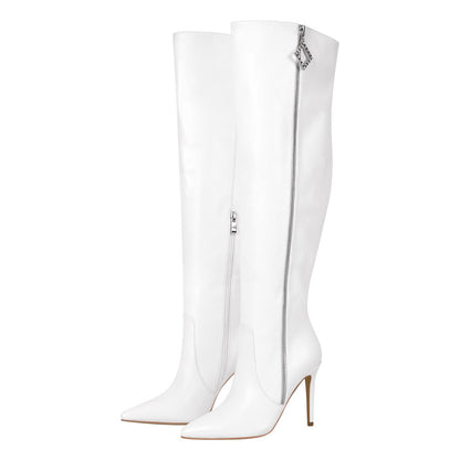 Pointed Toe Zipper Over The Knee Stilettos Boots - Onlymaker