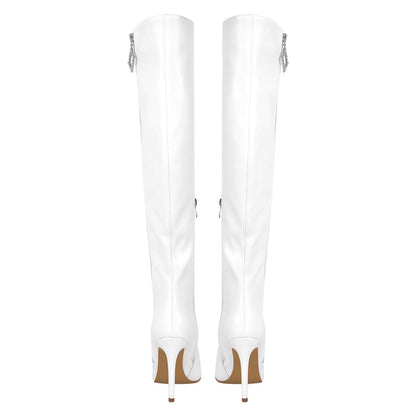 Pointed Toe Zipper Over The Knee Stilettos Boots - Onlymaker