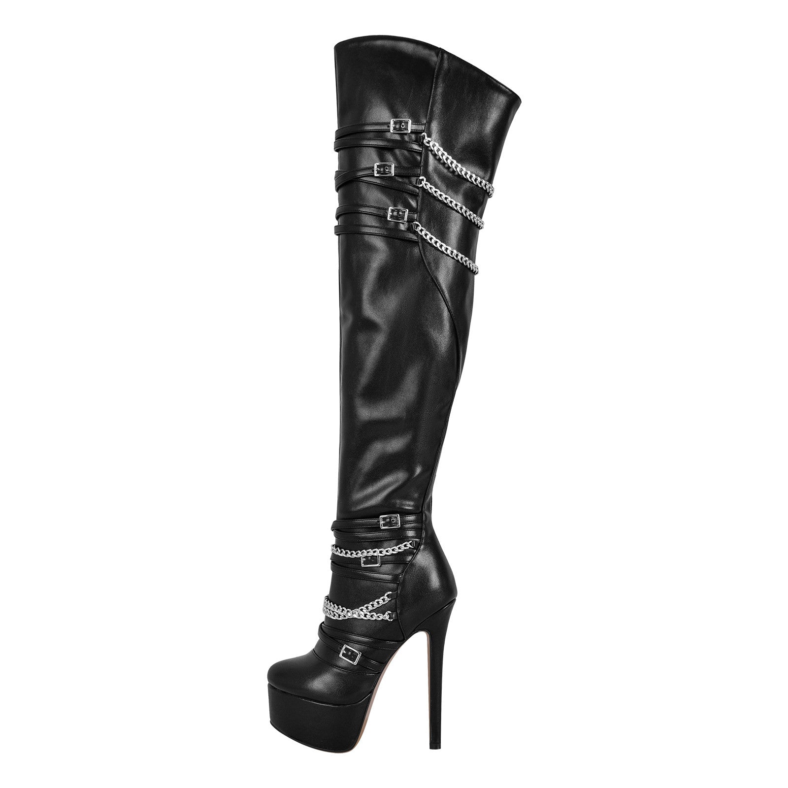 Chain Round Toe Platform Stilettos Over The Knee Boots - Onlymaker