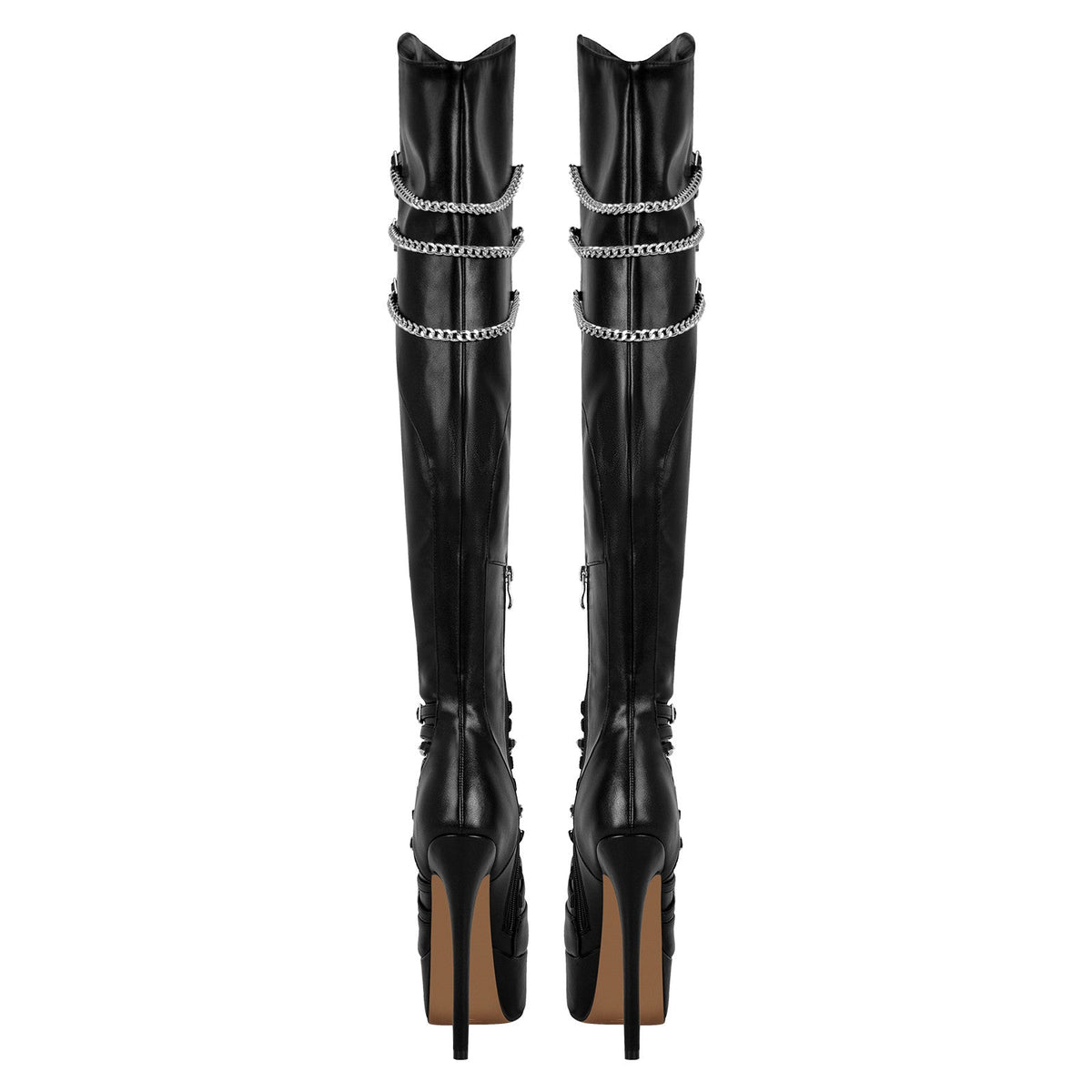 Chain Round Toe Platform Stilettos Over The Knee Boots - Onlymaker