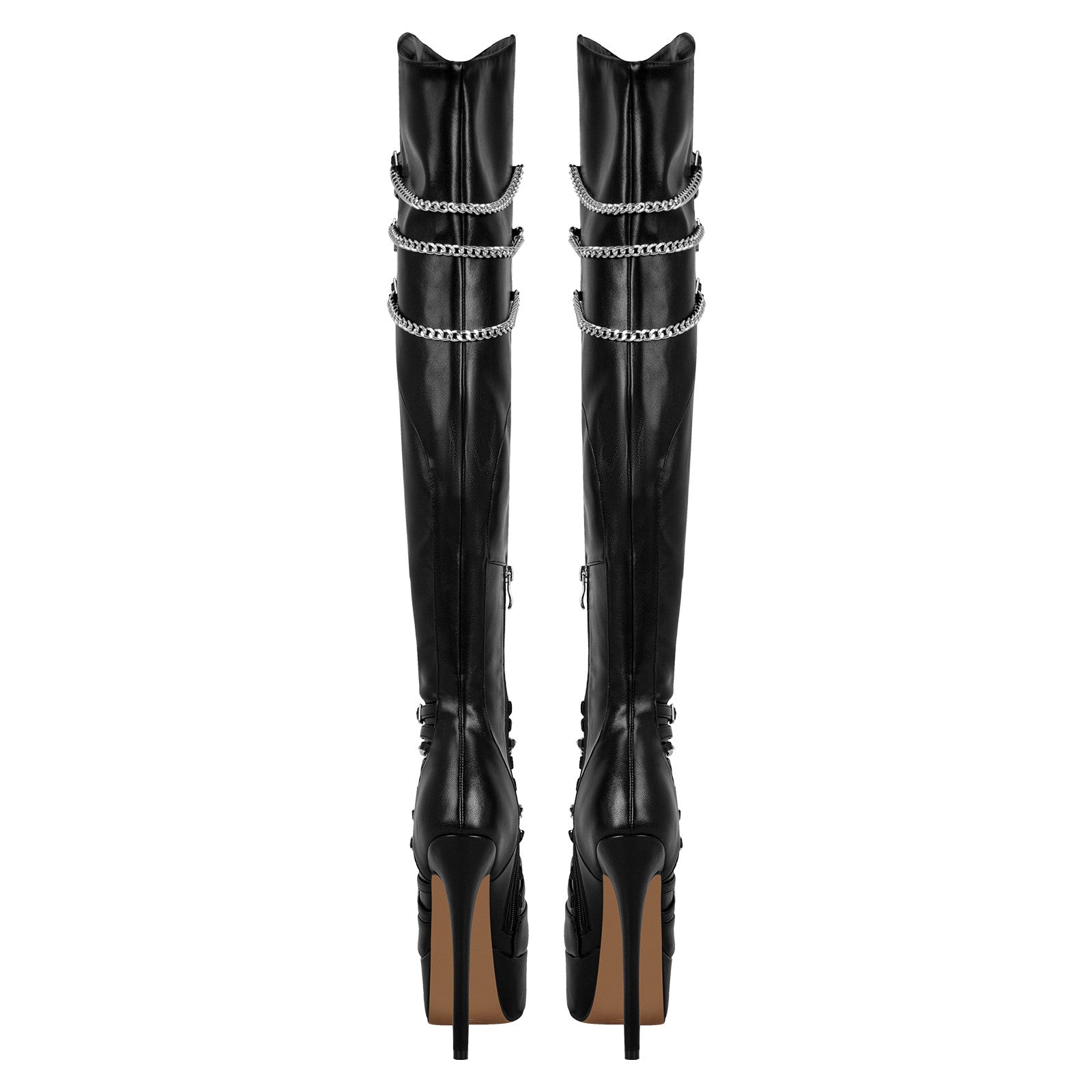 Chain Round Toe Platform Stilettos Over The Knee Boots - Onlymaker