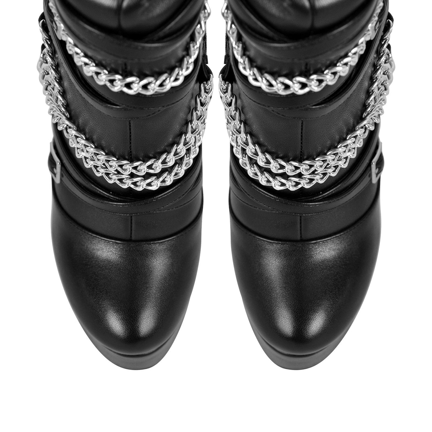 Chain Round Toe Platform Stilettos Over The Knee Boots - Onlymaker