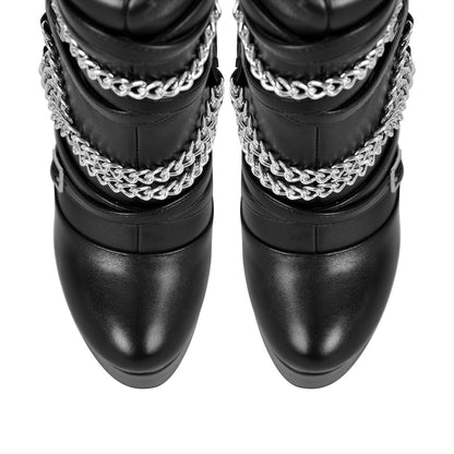 Chain Round Toe Platform Stilettos Over The Knee Boots - Onlymaker