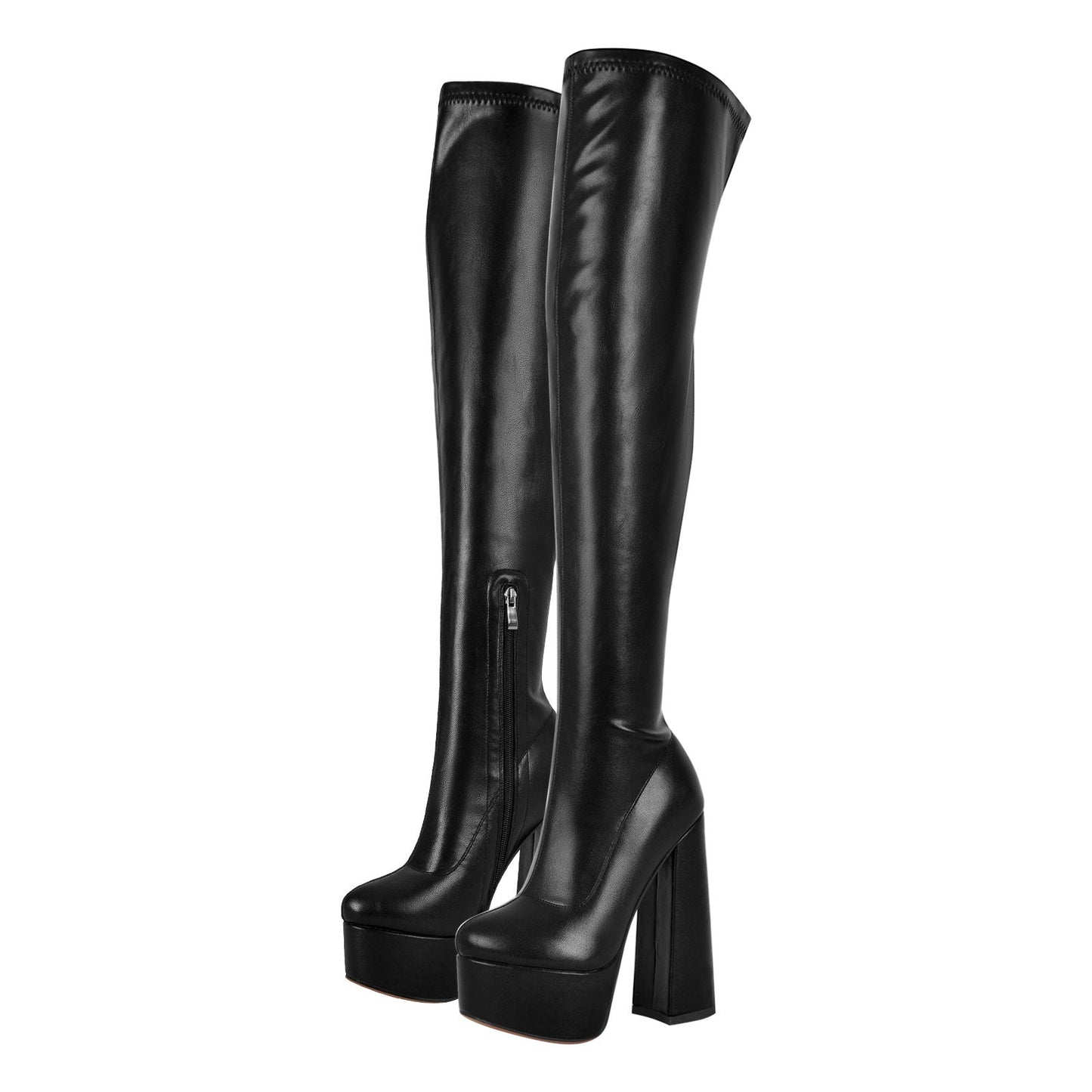 Platform Round Toe Chunky Heels Over The Knee Boots - Onlymaker