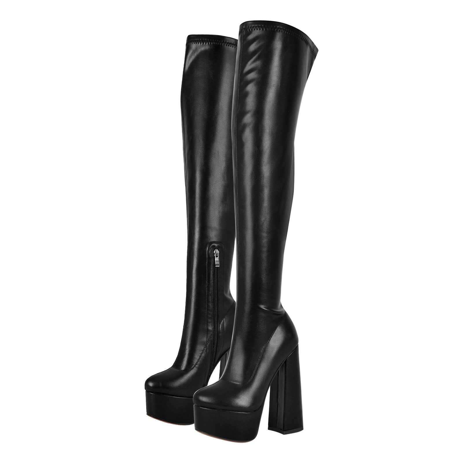 Platform Round Toe Chunky Heels Over The Knee Boots - Onlymaker