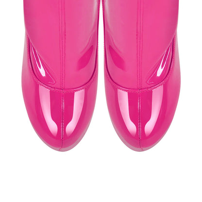 Patent Leather Platform Over The Knee High Heel Boots - Onlymaker