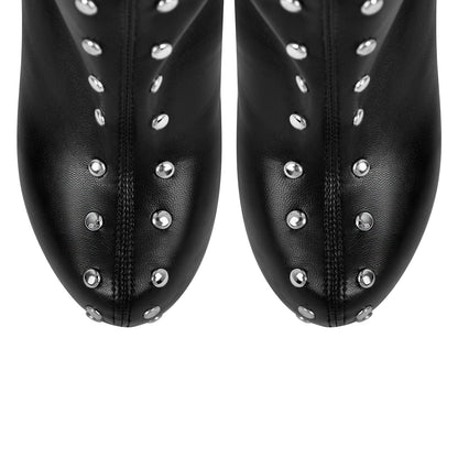 Black Platform Rivets Over The Knee Boots - Onlymaker