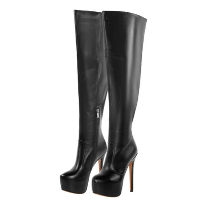 Black Platform Wide Thigh High Boots - Onlymaker