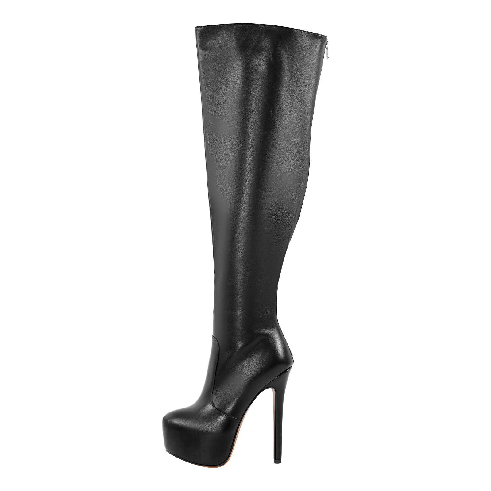 Black Platform Wide Thigh High Boots - Onlymaker