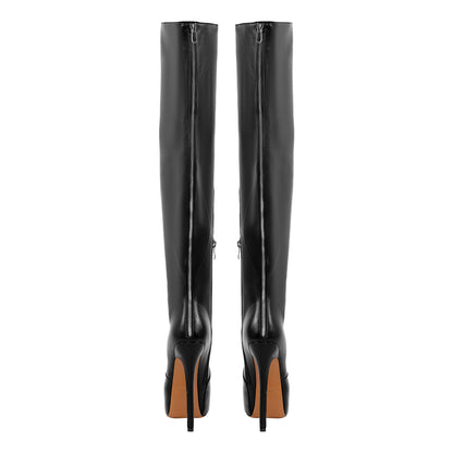Black Platform Wide Thigh High Boots - Onlymaker
