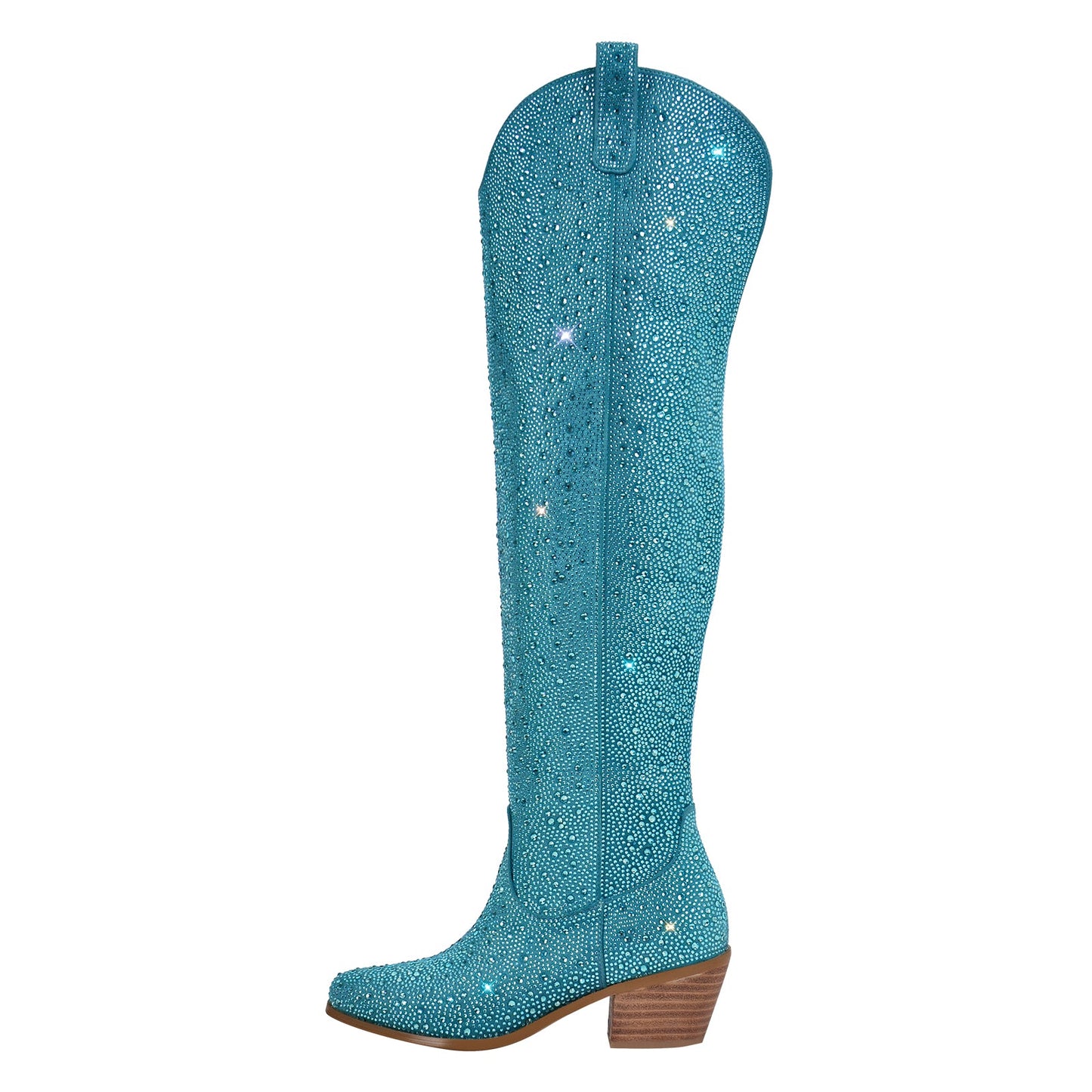 Chunky Heels Rhinestone Over The Knee Boots - Onlymaker