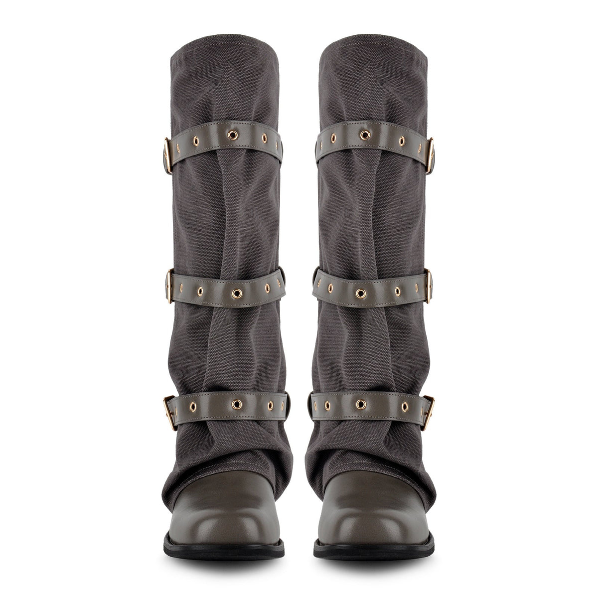 Square Toe Buckle Straps Canvas Knee High Boots - Onlymaker