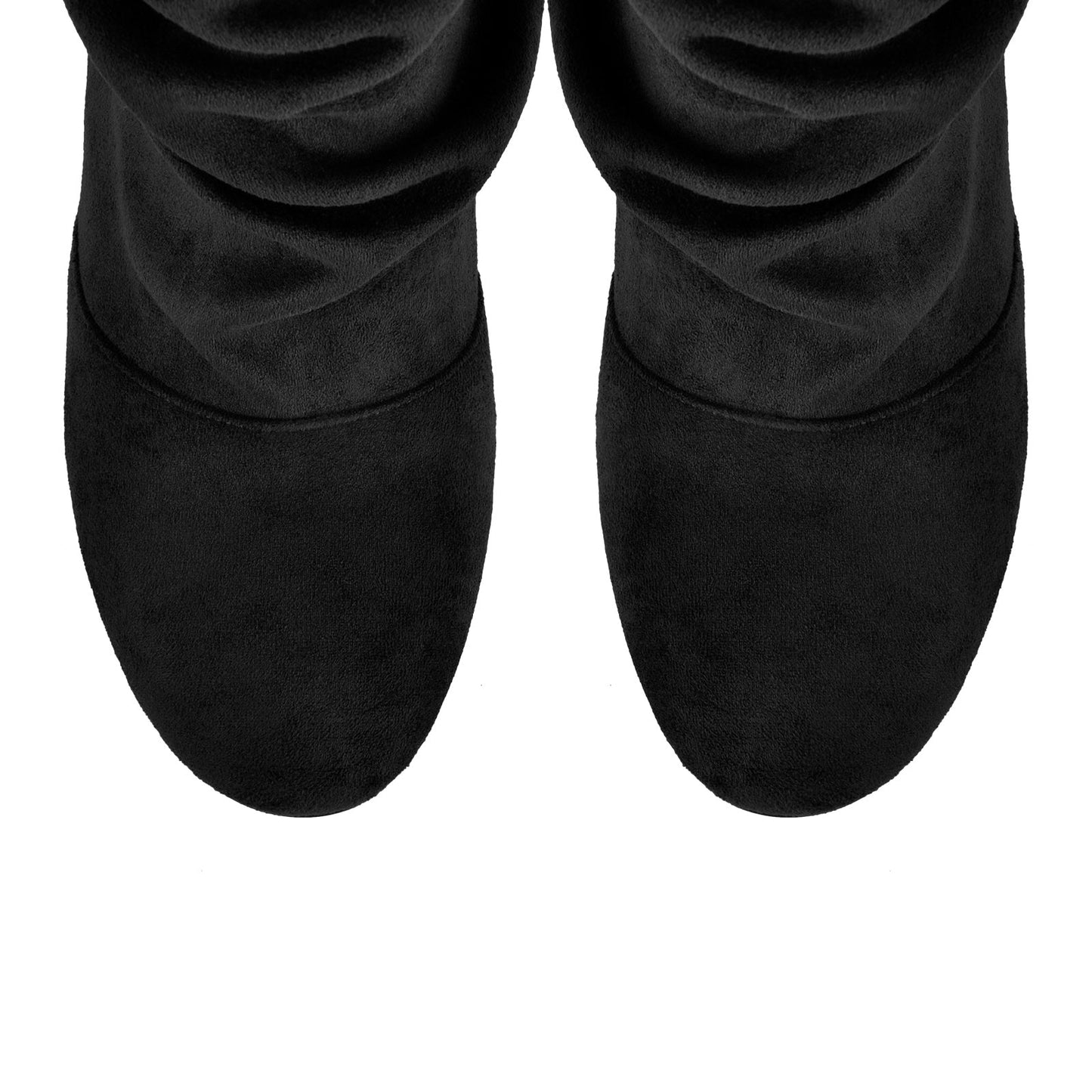 Suede Round Toe Ruched Stiletto Knee High Boots - Onlymaker