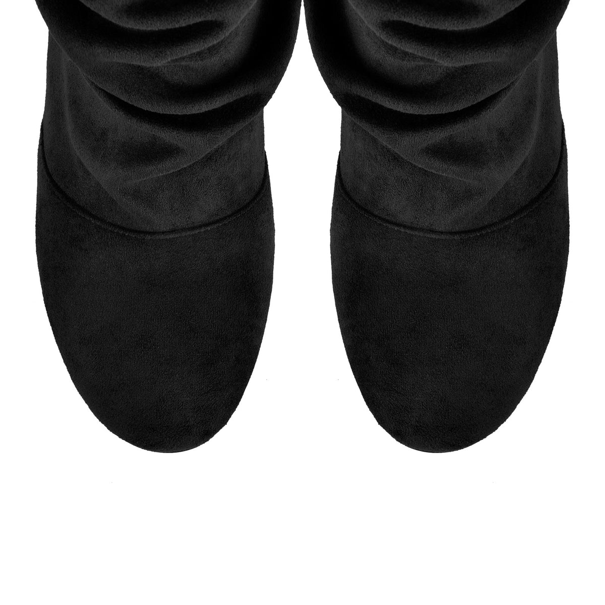 Suede Round Toe Ruched Stiletto Knee High Boots - Onlymaker
