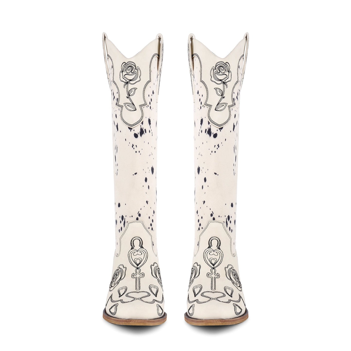 Embroidery Suede Patchwork Knee High Western Boots - Onlymaker