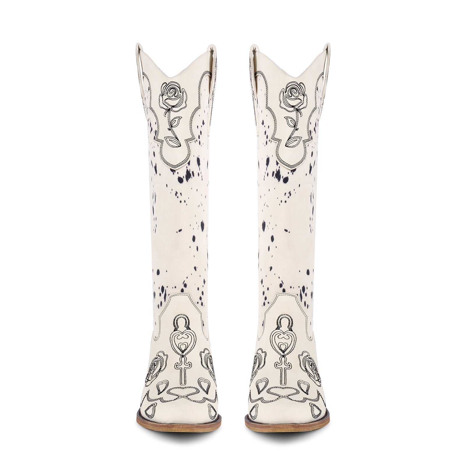 Embroidery Suede Patchwork Knee High Western Boots - Onlymaker