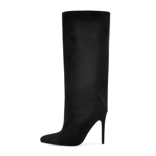 Pointed Toe Suede Stiletto Knee High Boots - Onlymaker