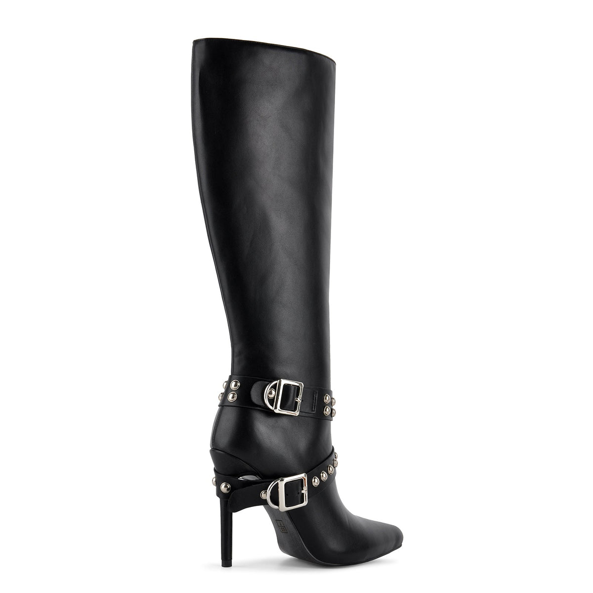 Pointed Toe Studded Buckle Strap Knee High Boots - Onlymaker