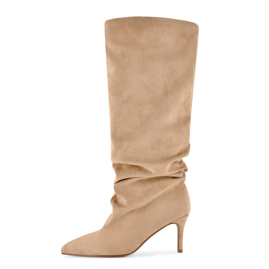Pointed Toe Suede Slouch Knee High Boots - Onlymaker