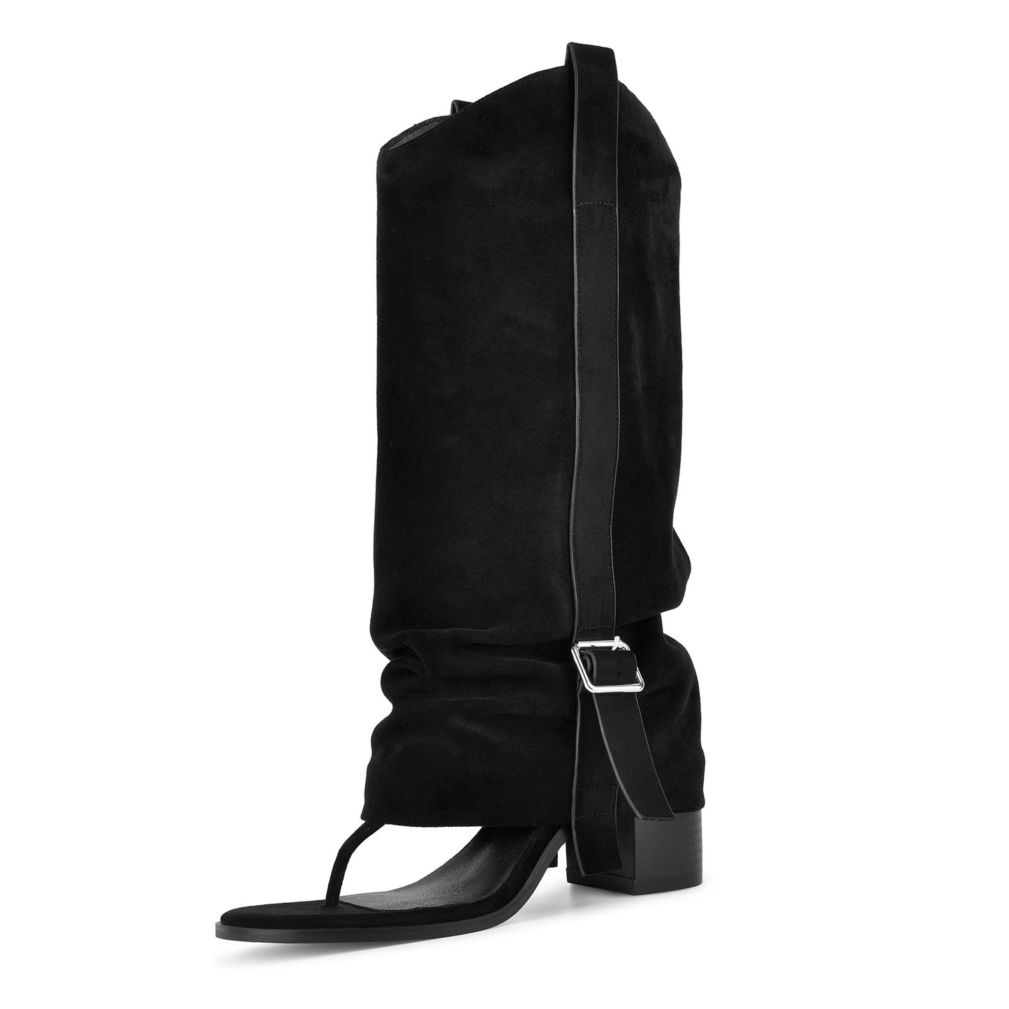 Suede Flip-Flop Buckle Knee High Boots - Onlymaker