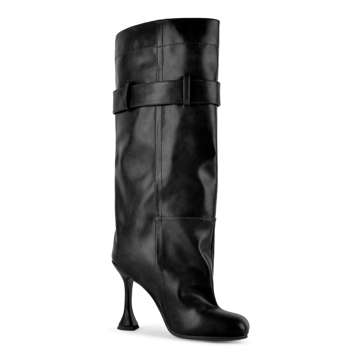 Square Toe Buckle Strap Knee High Boots - Onlymaker