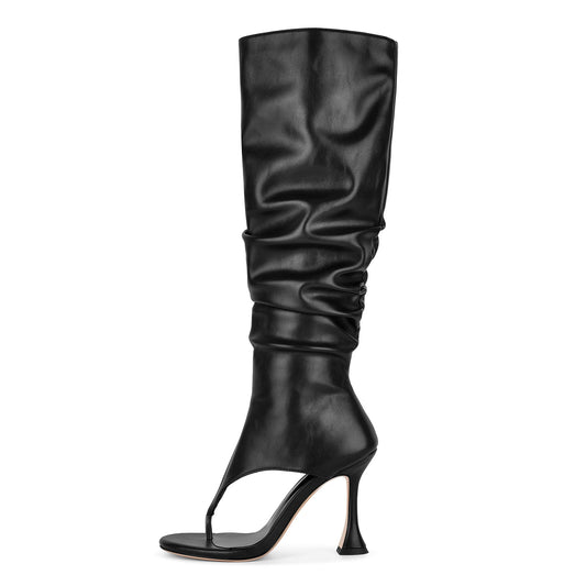 Round Toe Flip Flops Knee High Boots Sandals - Onlymaker