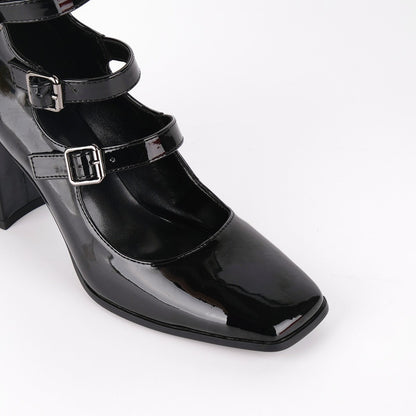 Square Toe Multi Buckle Strap Knee High Boots - Onlymaker