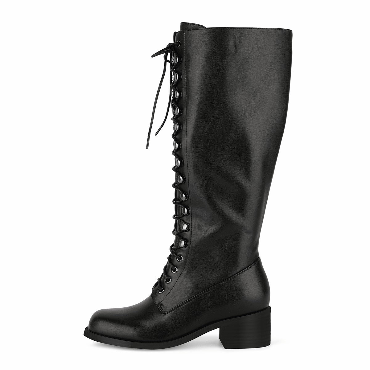 Square Toe Lace-up Chunky Heel Knee High Boots - Onlymaker