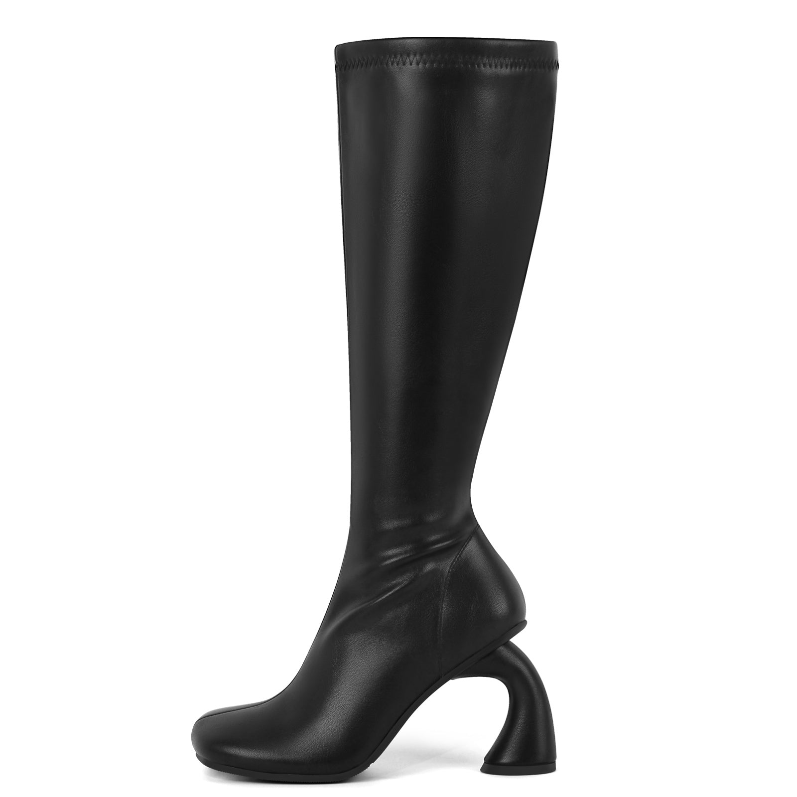 Square Toe Chunky Curved Heel Knee High Boots - Onlymaker