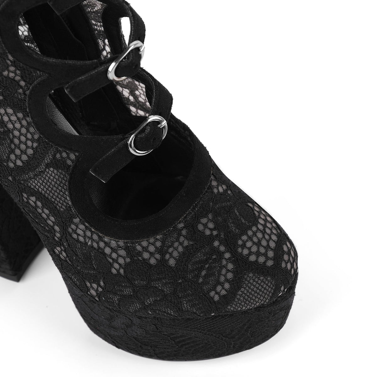 Lace Mesh Multi Buckle Strap Knee High Boots - Onlymaker
