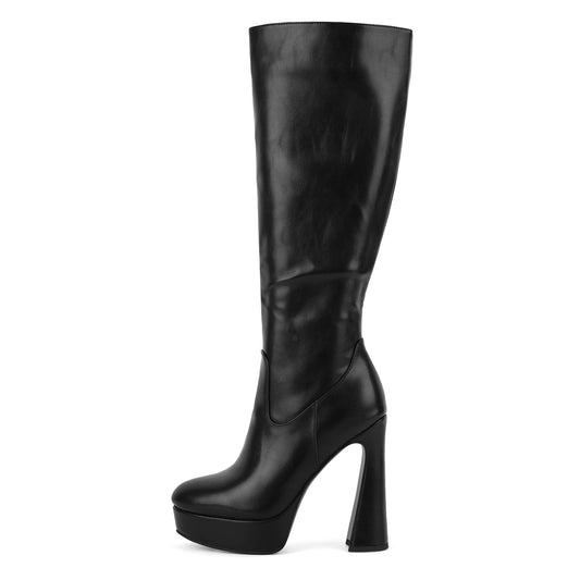 Round Toe Platform Knee High Boots - Onlymaker