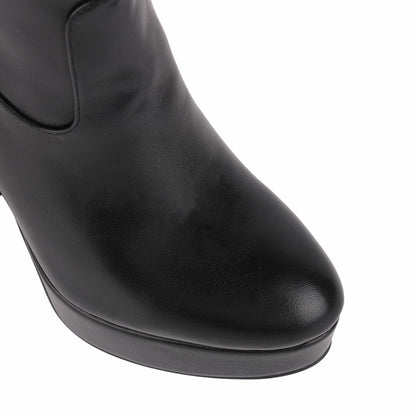 Round Toe Platform Knee High Boots - Onlymaker