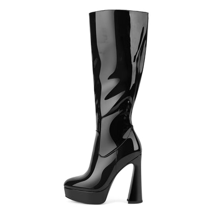 Round Toe Platform Knee High Boots - Onlymaker