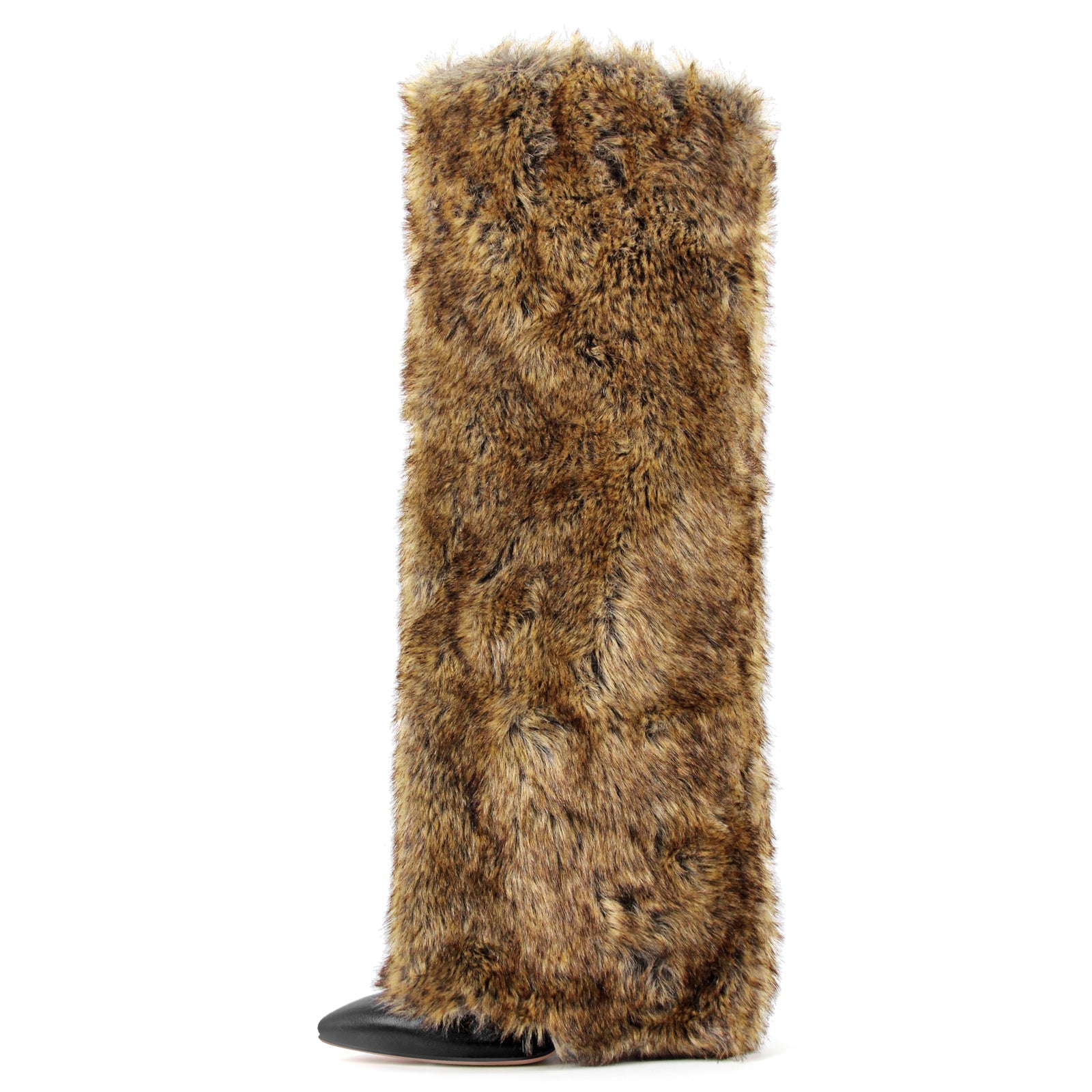 Pointed Toe Fur Fold Over Stiletto Knee High Boots - Onlymaker