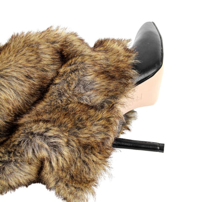 Pointed Toe Fur Fold Over Stiletto Knee High Boots - Onlymaker