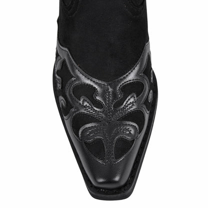 Pointed Toe Suede Knee High Western Boots - Onlymaker