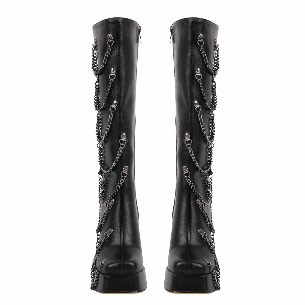 Square Toe Platform Metal Chain Knee High Boots - Onlymaker