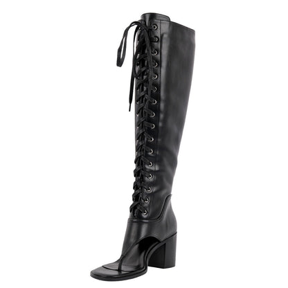 Thong Lace-up Knee High Bootie Sandals - Onlymaker