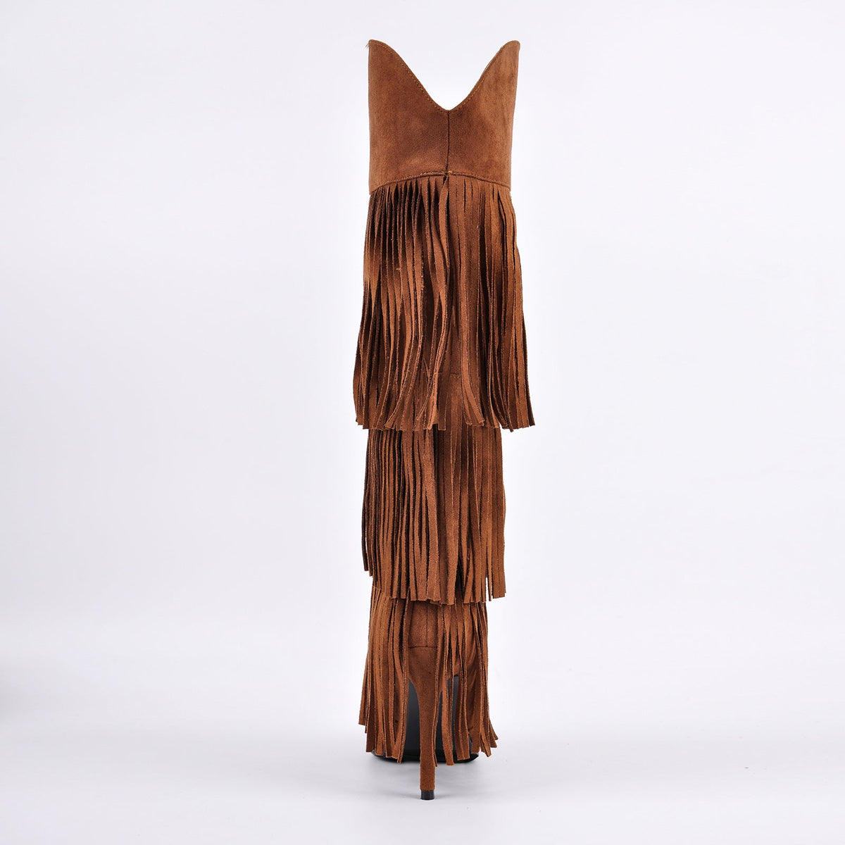 Pointed Toe Suede Fringe Knee High Boots - Onlymaker