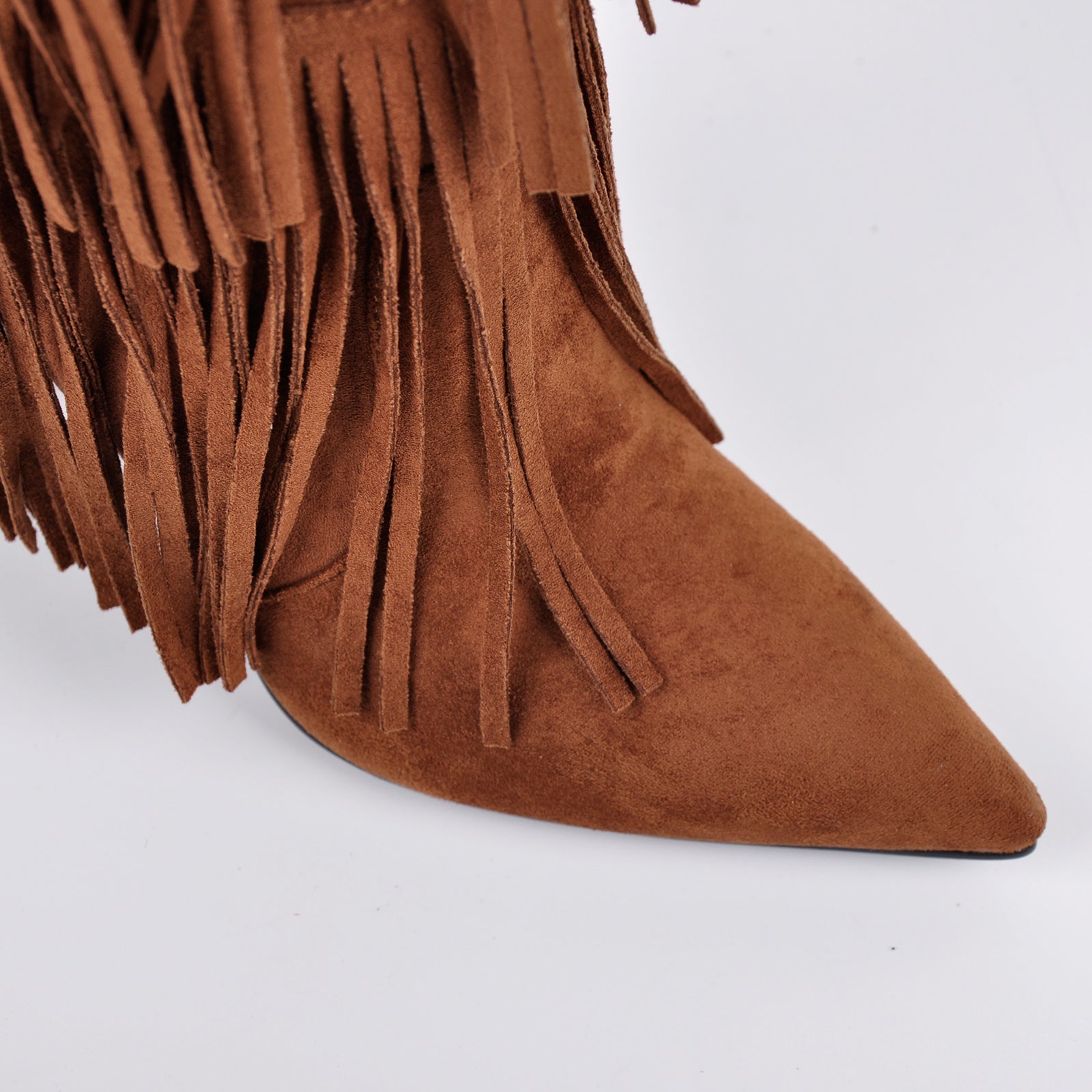 Pointed Toe Suede Fringe Knee High Boots - Onlymaker