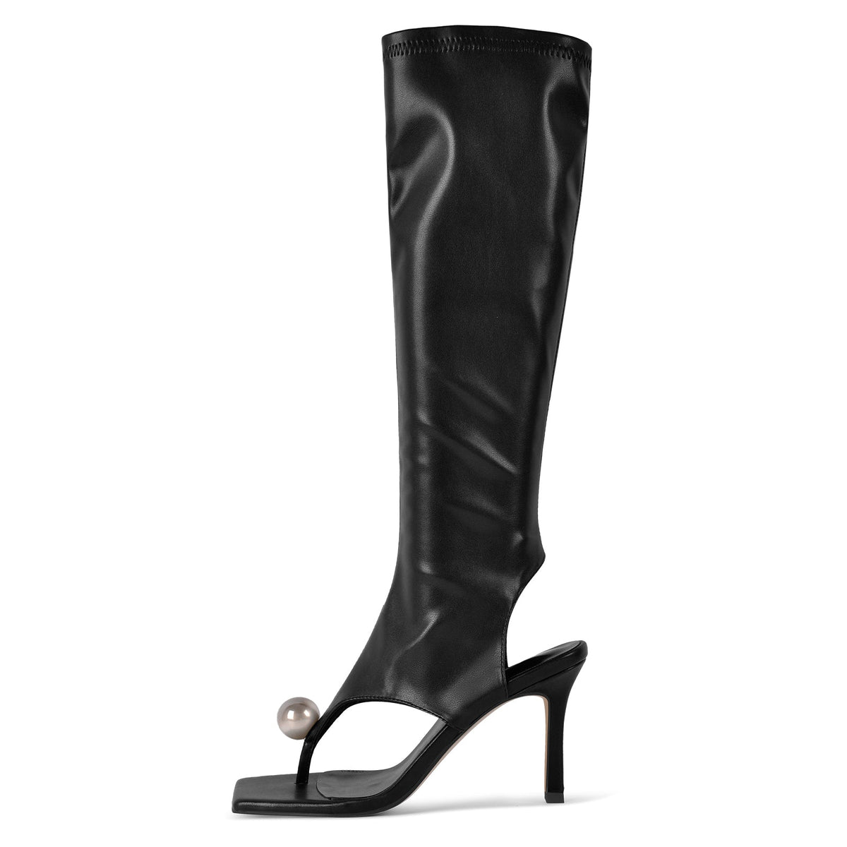 Thong Square Toe Knee High Bootie Sandals - Onlymaker