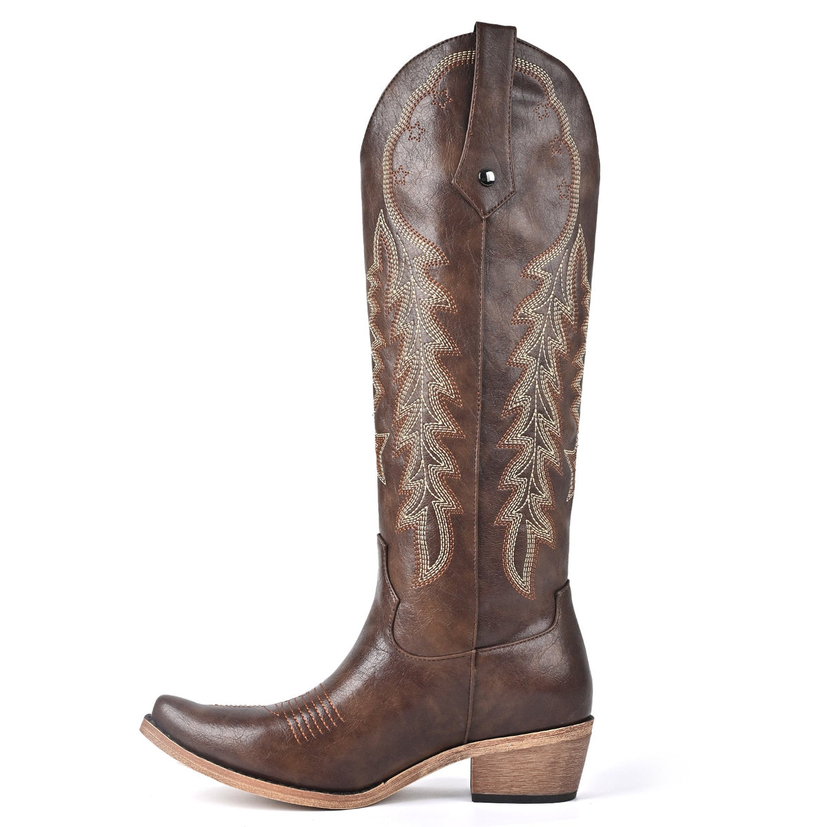 Pointed Toe Embroidery Knee High Western Boots - Onlymaker