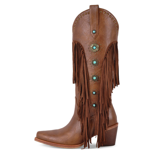 Fringe & Stud Western Boots - Onlymaker
