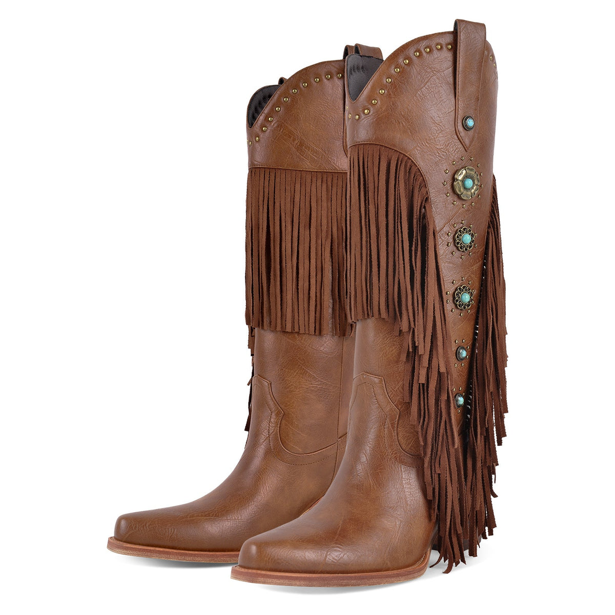 Fringe & Stud Western Boots - Onlymaker
