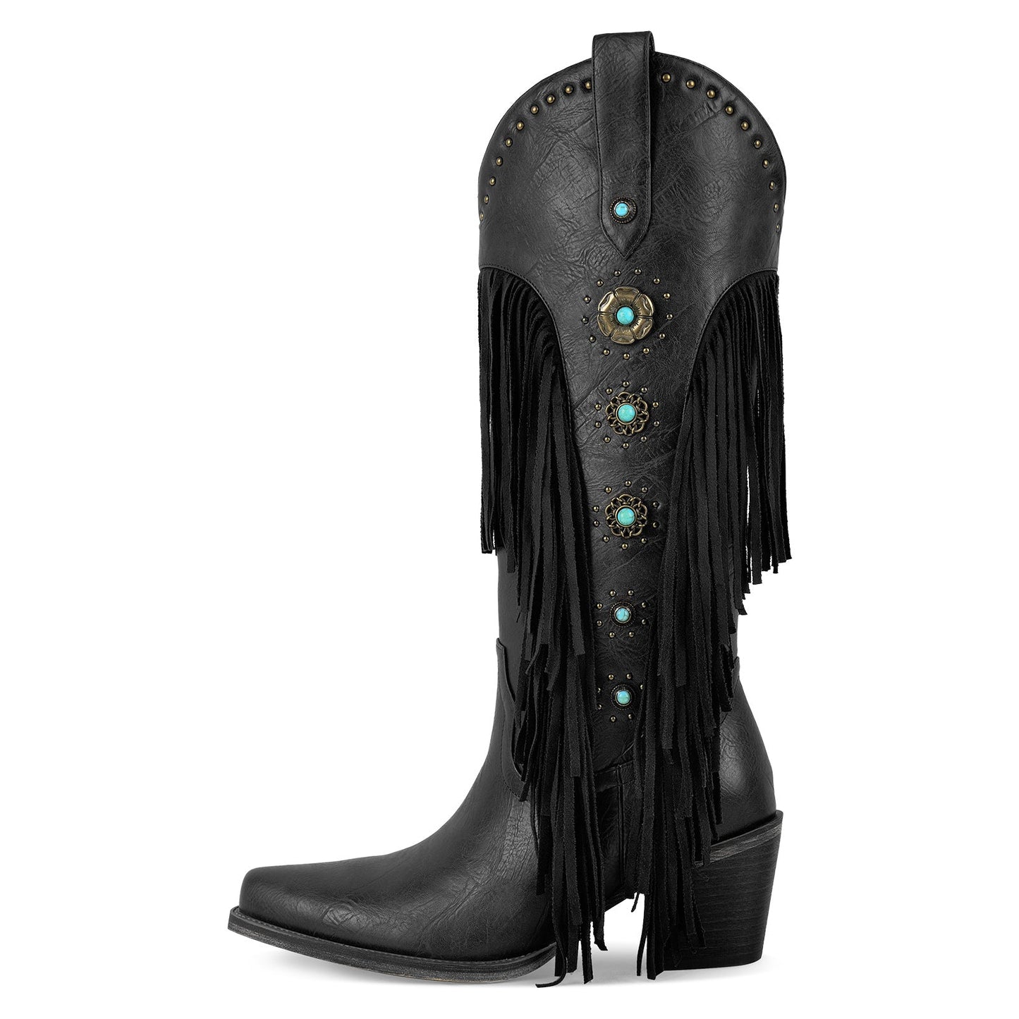 Fringe & Stud Western Boots - Onlymaker