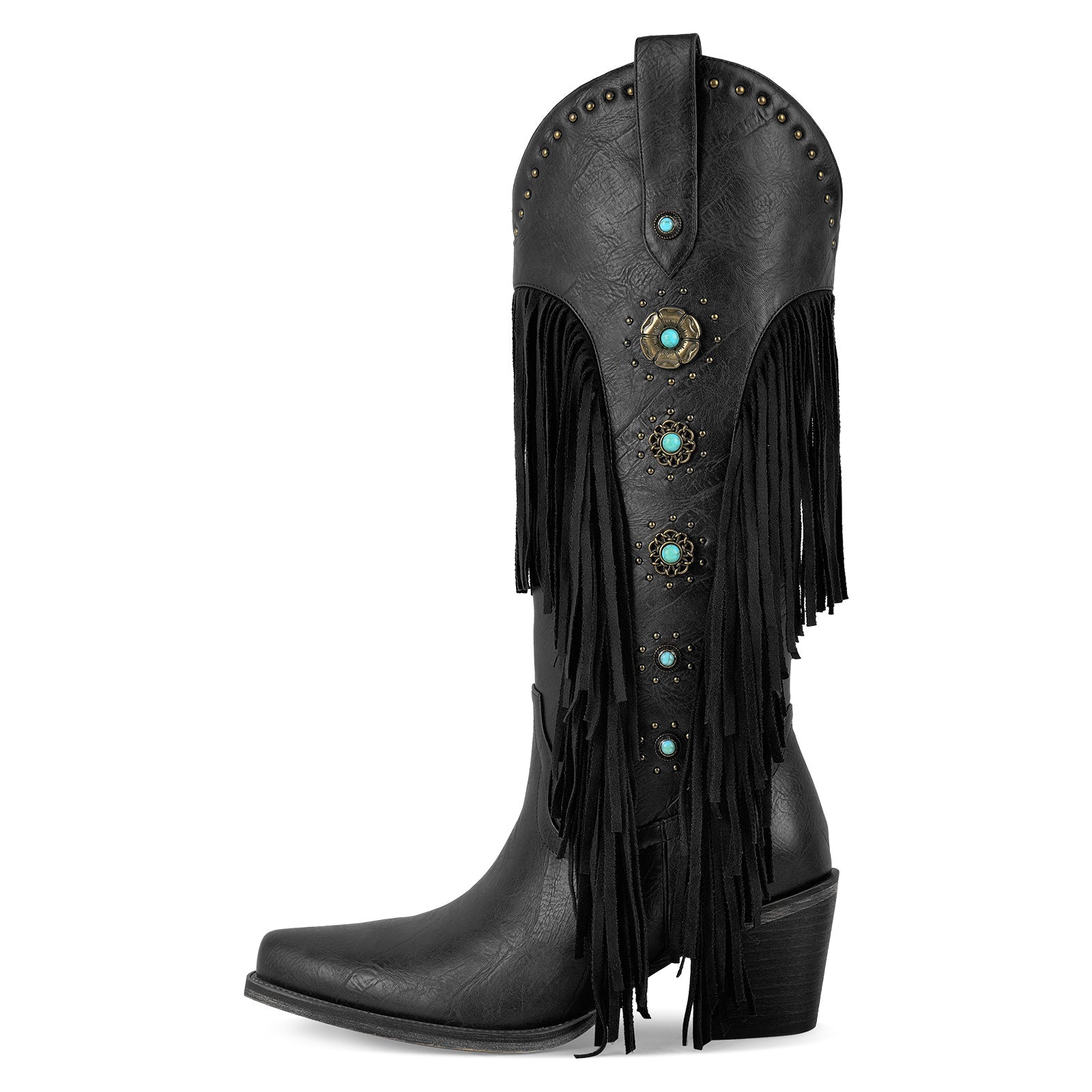 Fringe & Stud Western Boots - Onlymaker