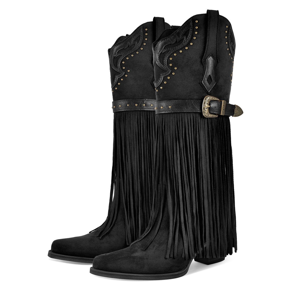 Fringe Embroidery Knee High Western Boots - Onlymaker