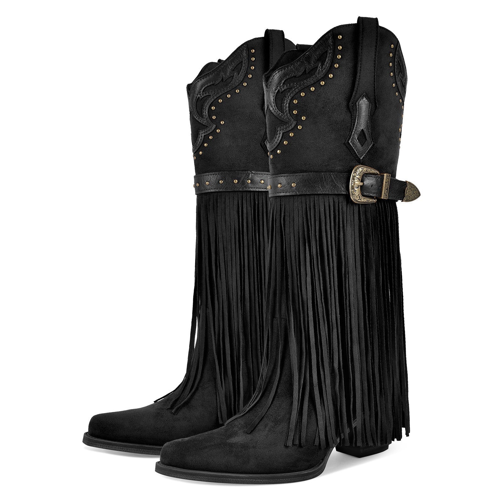 Fringe Embroidery Knee High Western Boots - Onlymaker