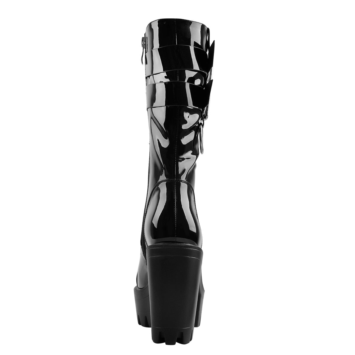 Black Platform Mid Calf Chunky High Heels Boots - Onlymaker